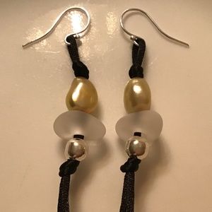 ARTISAN Golden Baroque Pearl White Sea glass Sterling Bead Earrings
